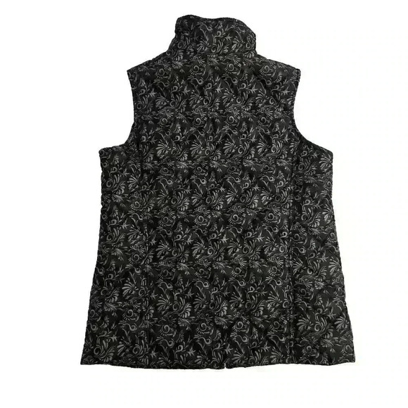 Jane Ashley Womens Small Quilted Vest Black & Taupe Paisley Lightweight Pockets - Picture 9 of 10